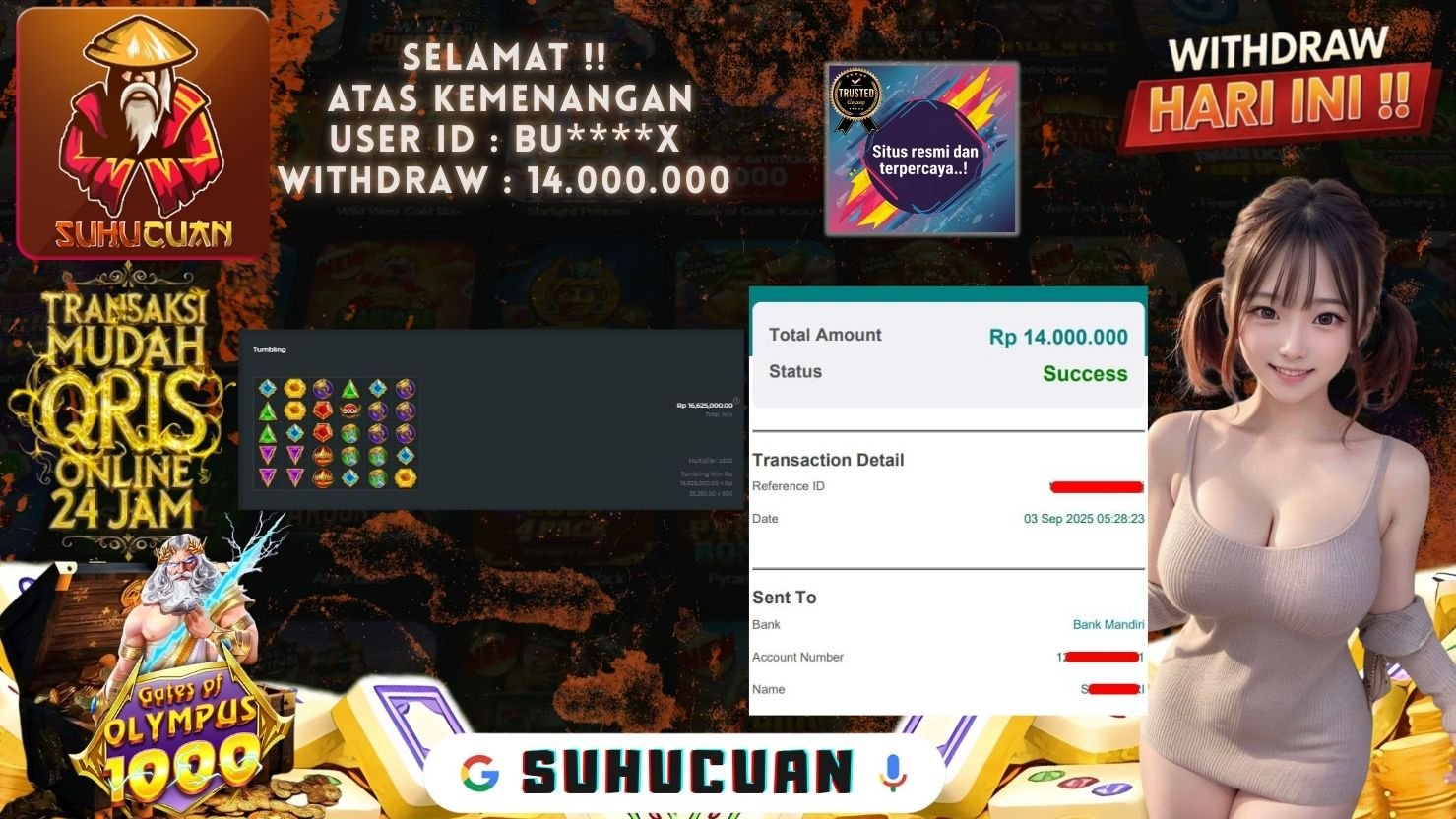 SUHUCUAN JACKPOT SLOT GATES OF OLYMPUS 1000